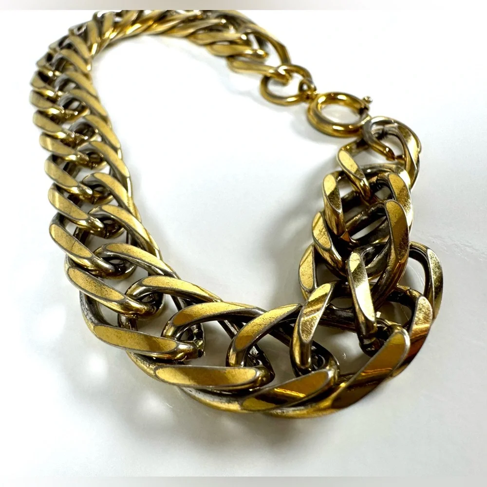 Vintage Chunky Gold-tone Curb Chain Bracelet 7.5” #1507